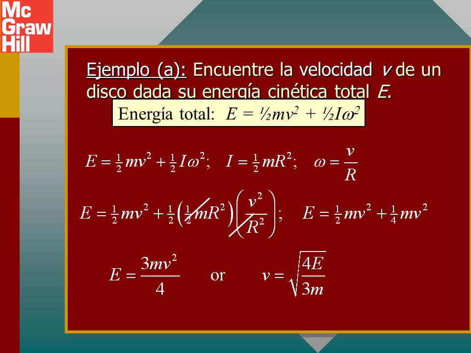 Energía total: E = ½mv2 + ½Iw2