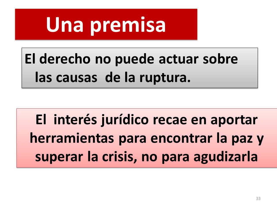 Una premisa El derecho no puede actuar sobre las causas de la ruptura.