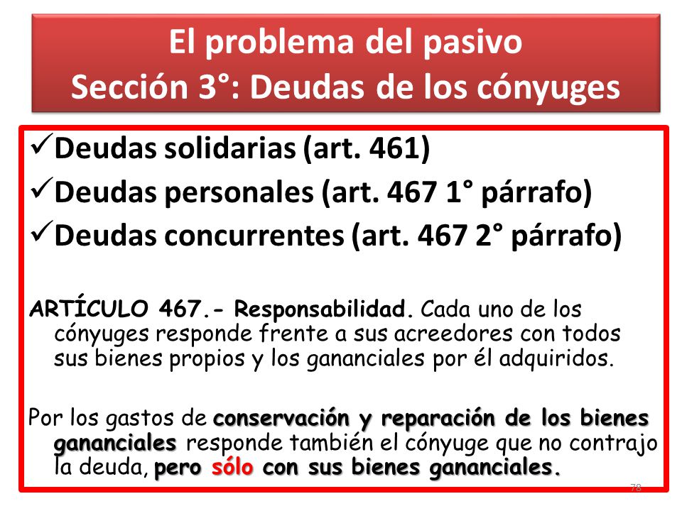 El problema del pasivo Sección 3°: Deudas de los cónyuges