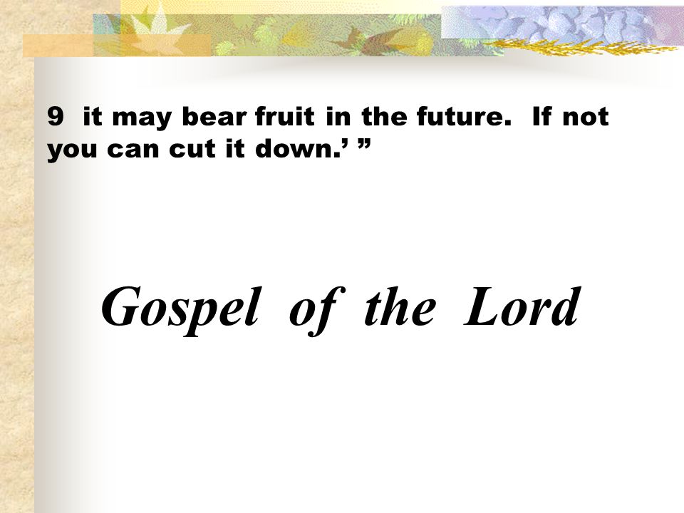 9 it may bear fruit in the future. If not you can cut it down.’