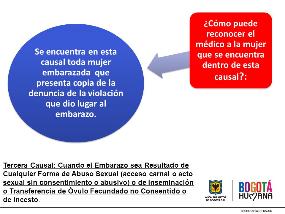 Se encuentra en esta causal toda mujer embarazada que presenta copia de la denuncia de la violación que dio lugar al embarazo.