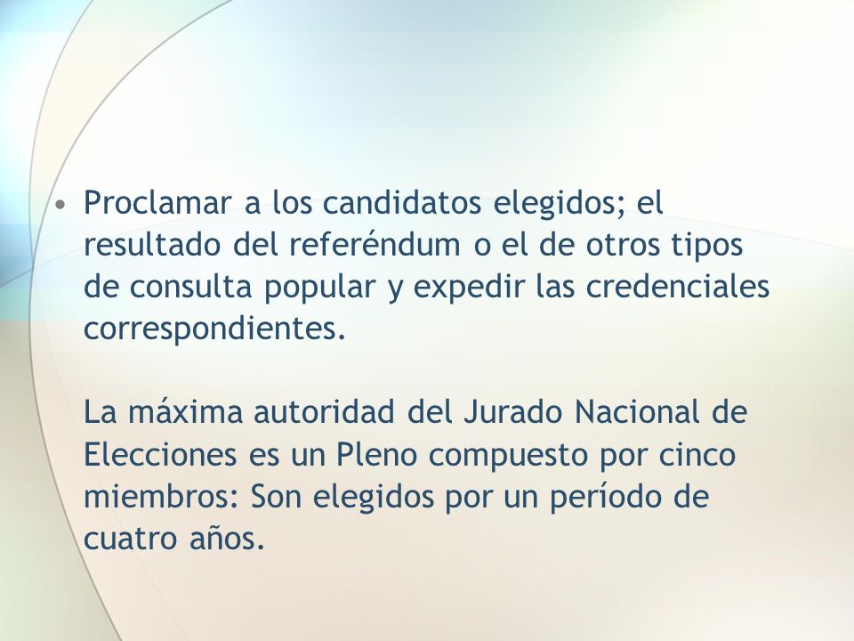 Proclamar a los candidatos elegidos; el resultado del referéndum o el de otros tipos de consulta popular y expedir las credenciales correspondientes.