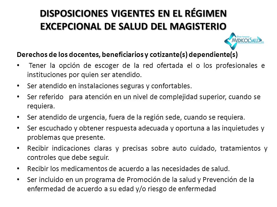DISPOSICIONES VIGENTES EN EL RÉGIMEN EXCEPCIONAL DE SALUD DEL MAGISTERIO