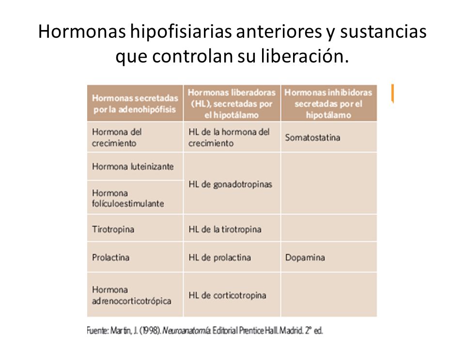 Hormonas hipofisiarias anteriores y sustancias que controlan su liberación.