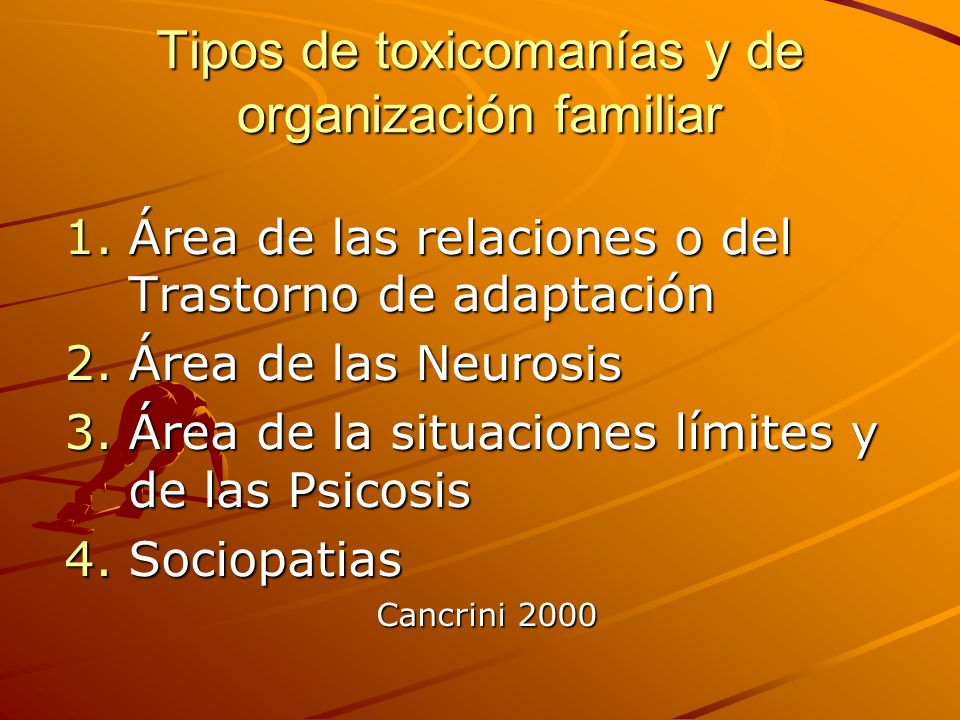 Tipos de toxicomanías y de organización familiar