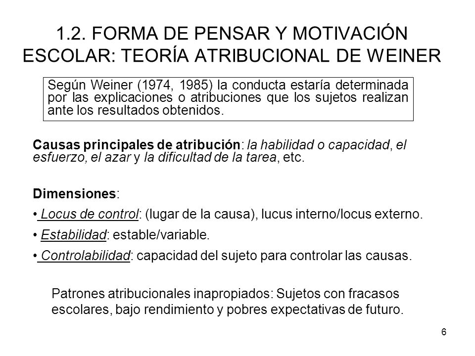 1.2. FORMA DE PENSAR Y MOTIVACIÓN ESCOLAR: TEORÍA ATRIBUCIONAL DE WEINER