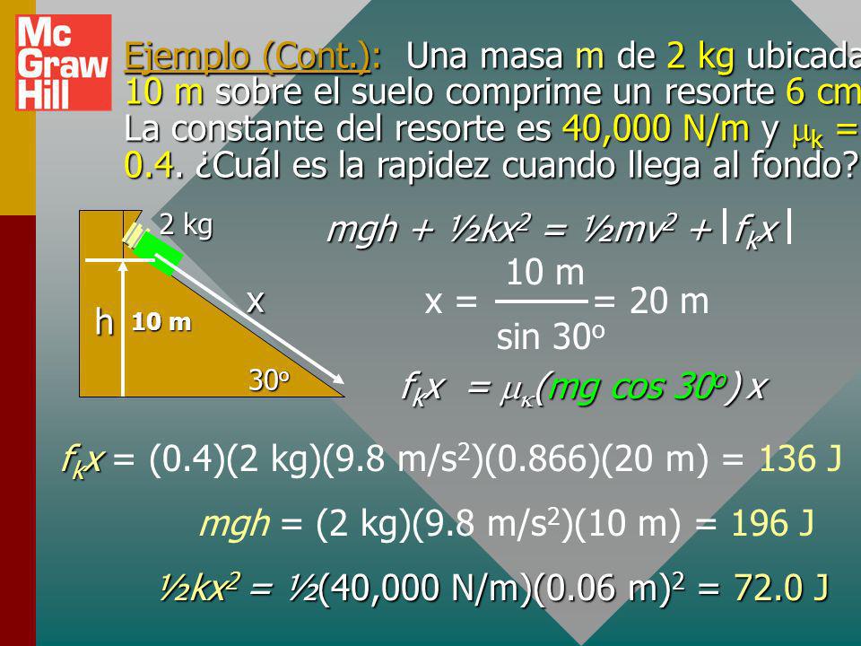 fkx = (0.4)(2 kg)(9.8 m/s2)(0.866)(20 m) = 136 J