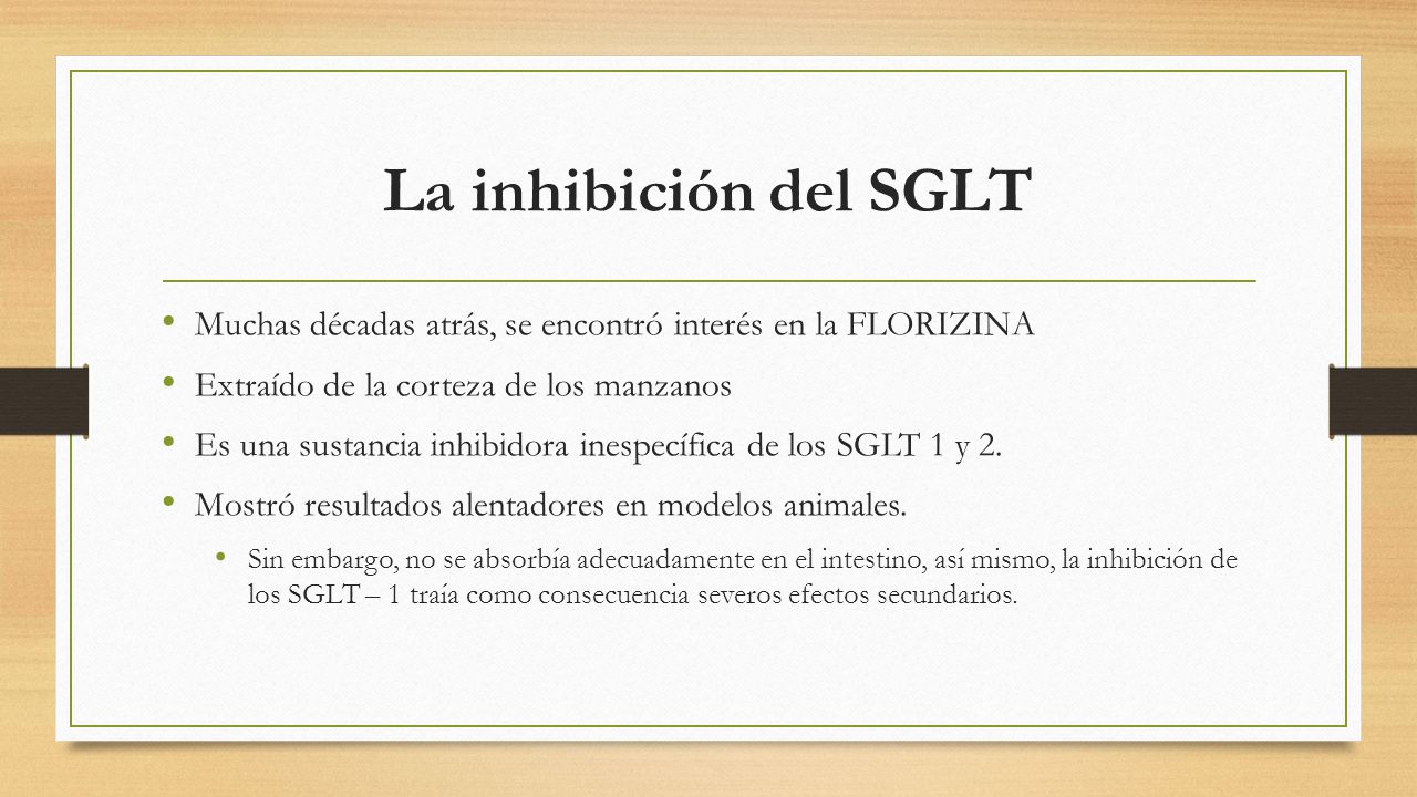 La inhibición del SGLT Muchas décadas atrás, se encontró interés en la FLORIZINA. Extraído de la corteza de los manzanos.