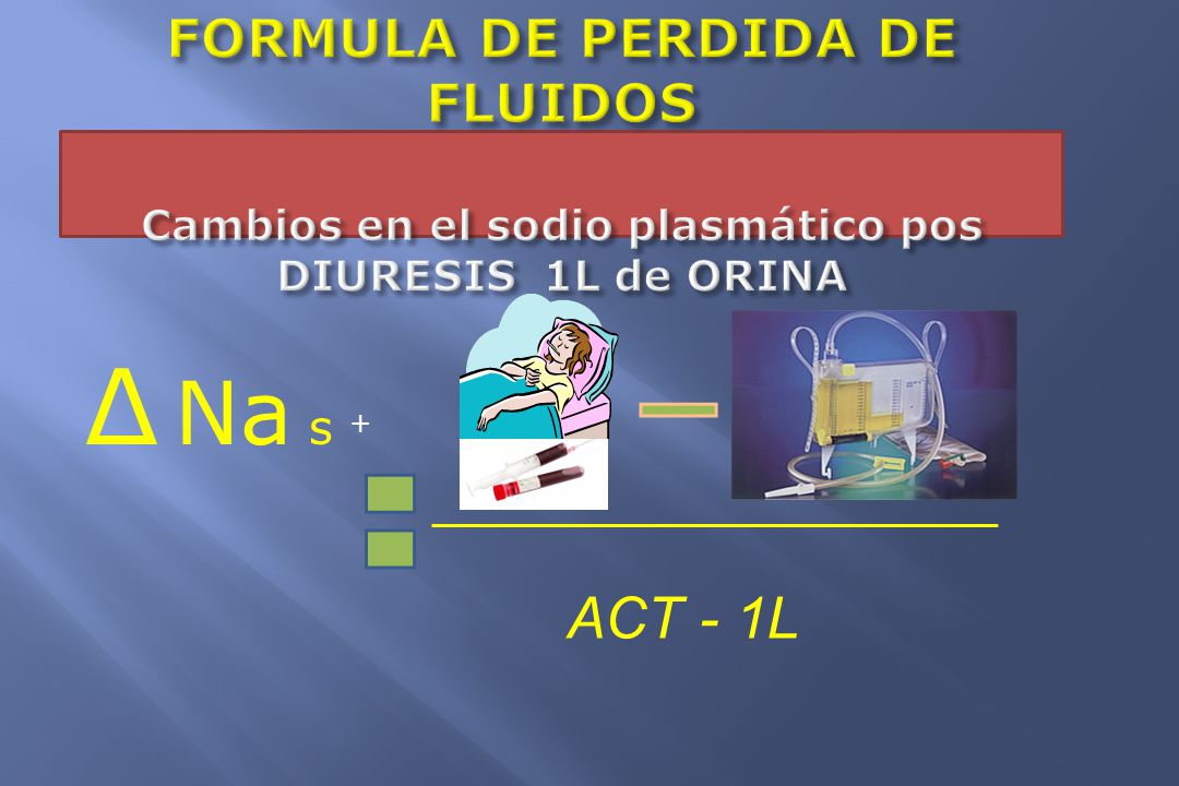 FORMULA DE PERDIDA DE FLUIDOS Cambios en el sodio plasmático pos DIURESIS 1L de ORINA