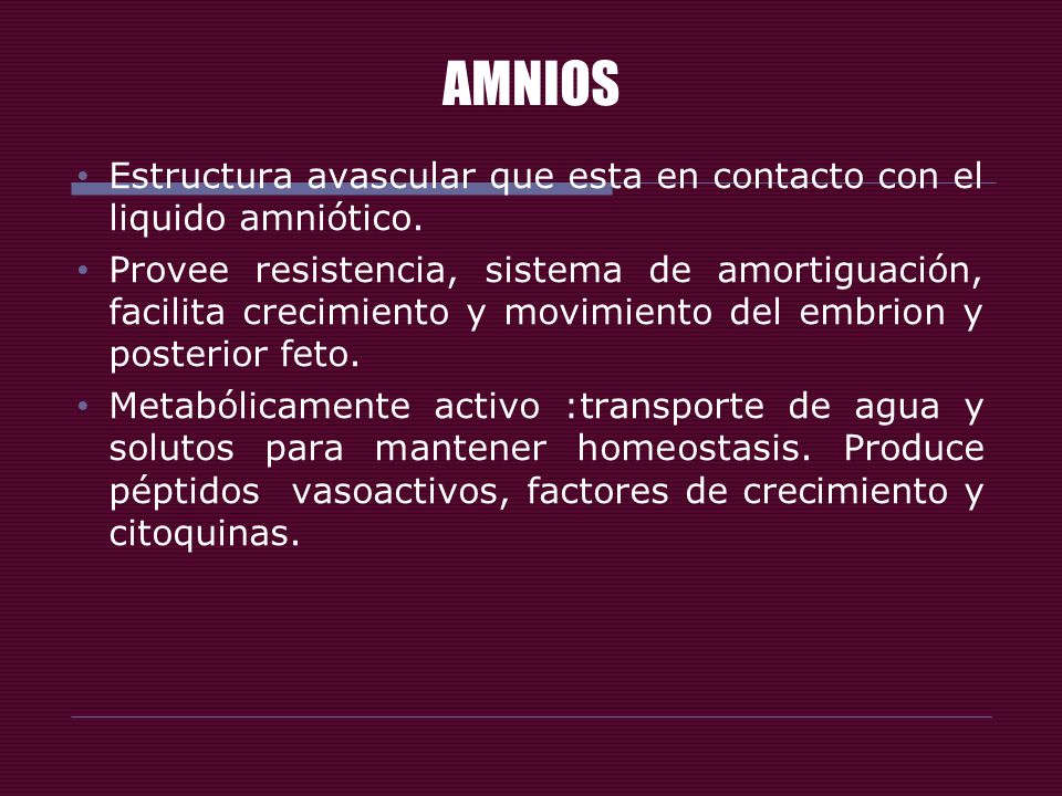 AMNIOS Estructura avascular que esta en contacto con el liquido amniótico.