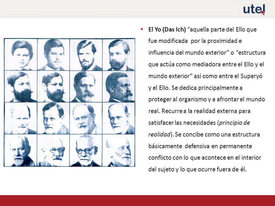 El Yo (Das Ich) aquella parte del Ello que fue modificada por la proximidad e influencia del mundo exterior o estructura que actúa como mediadora entre el Ello y el mundo exterior así como entre el Superyó y el Ello.
