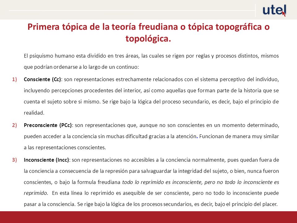 Primera tópica de la teoría freudiana o tópica topográfica o topológica.