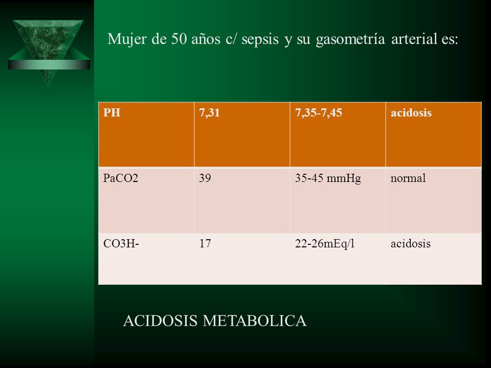 Mujer de 50 años c/ sepsis y su gasometría arterial es: