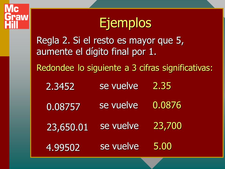 Regla 2. Si el resto es mayor que 5, aumente el dígito final por 1.