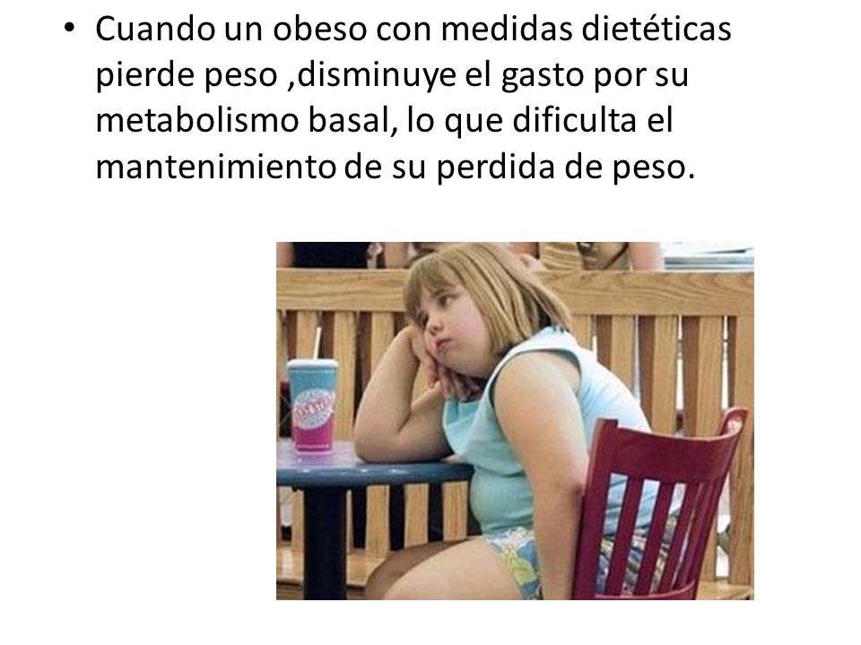 Cuando un obeso con medidas dietéticas pierde peso ,disminuye el gasto por su metabolismo basal, lo que dificulta el mantenimiento de su perdida de peso.