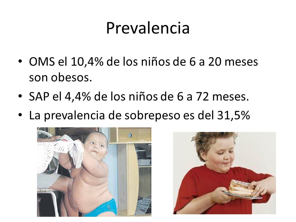 Prevalencia OMS el 10,4% de los niños de 6 a 20 meses son obesos.