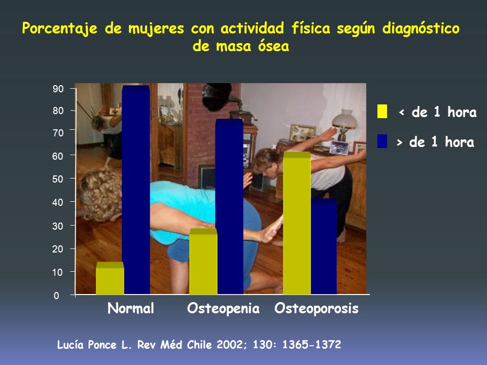 Normal. Osteopenia. Osteoporosis. < de 1 hora. > de 1 hora.