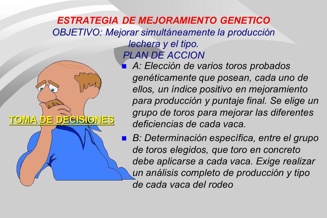 ESTRATEGIA DE MEJORAMIENTO GENETICO OBJETIVO: Mejorar simultáneamente la producción lechera y el tipo. PLAN DE ACCION