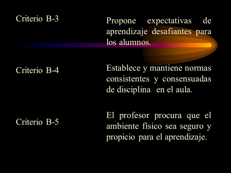 Criterio B-3 Criterio B-4. Criterio B-5. Propone expectativas de aprendizaje desafiantes para los alumnos.