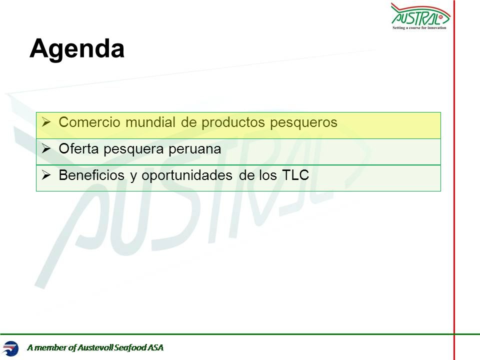 Agenda Comercio mundial de productos pesqueros Oferta pesquera peruana