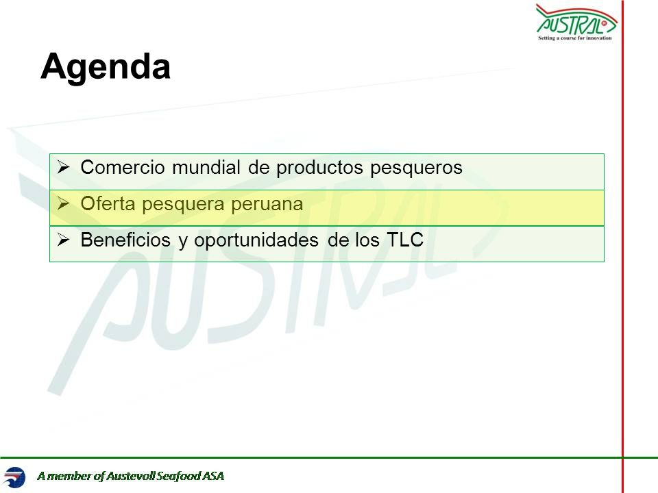 Agenda Comercio mundial de productos pesqueros Oferta pesquera peruana