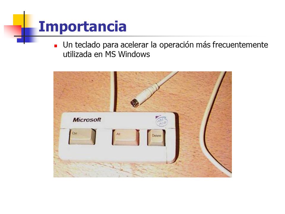 Importancia Un teclado para acelerar la operación más frecuentemente utilizada en MS Windows