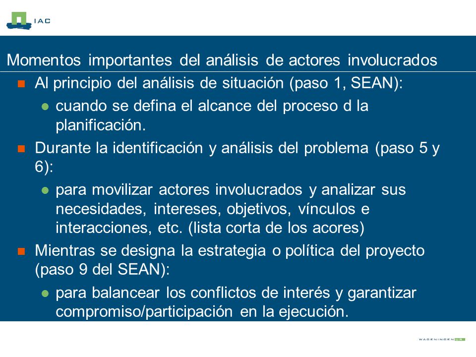Momentos importantes del análisis de actores involucrados