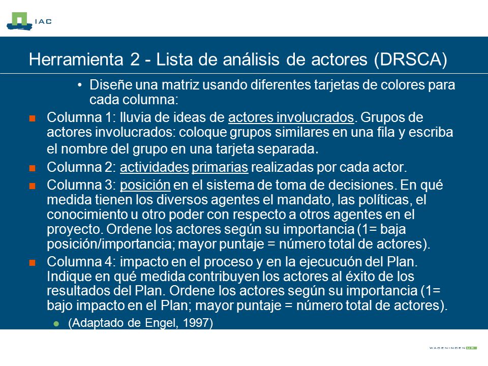 Herramienta 2 - Lista de análisis de actores (DRSCA)