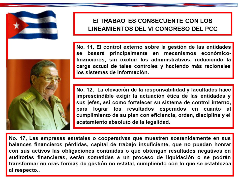 El TRABAO ES CONSECUENTE CON LOS LINEAMIENTOS DEL VI CONGRESO DEL PCC
