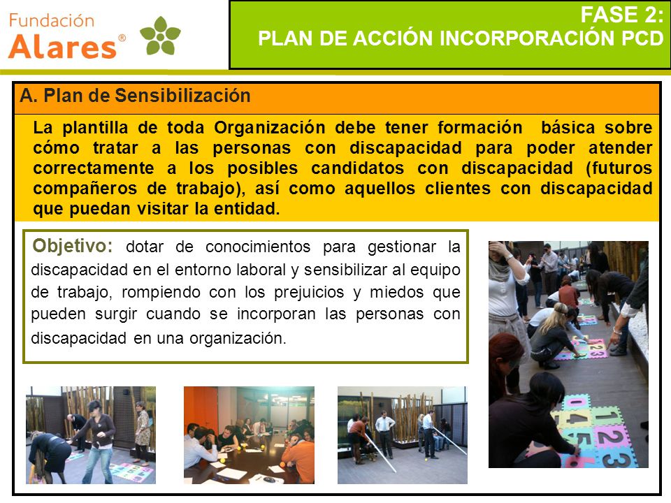 FASE 2: PLAN DE ACCIÓN INCORPORACIÓN PCD A. Plan de Sensibilización