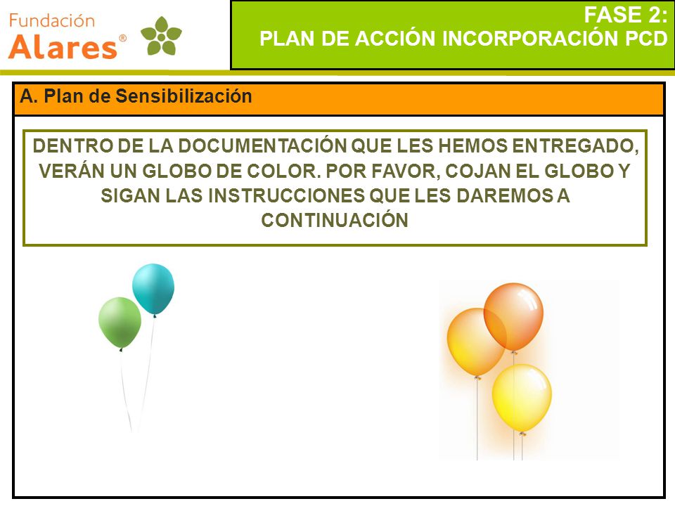 FASE 2: PLAN DE ACCIÓN INCORPORACIÓN PCD A. Plan de Sensibilización