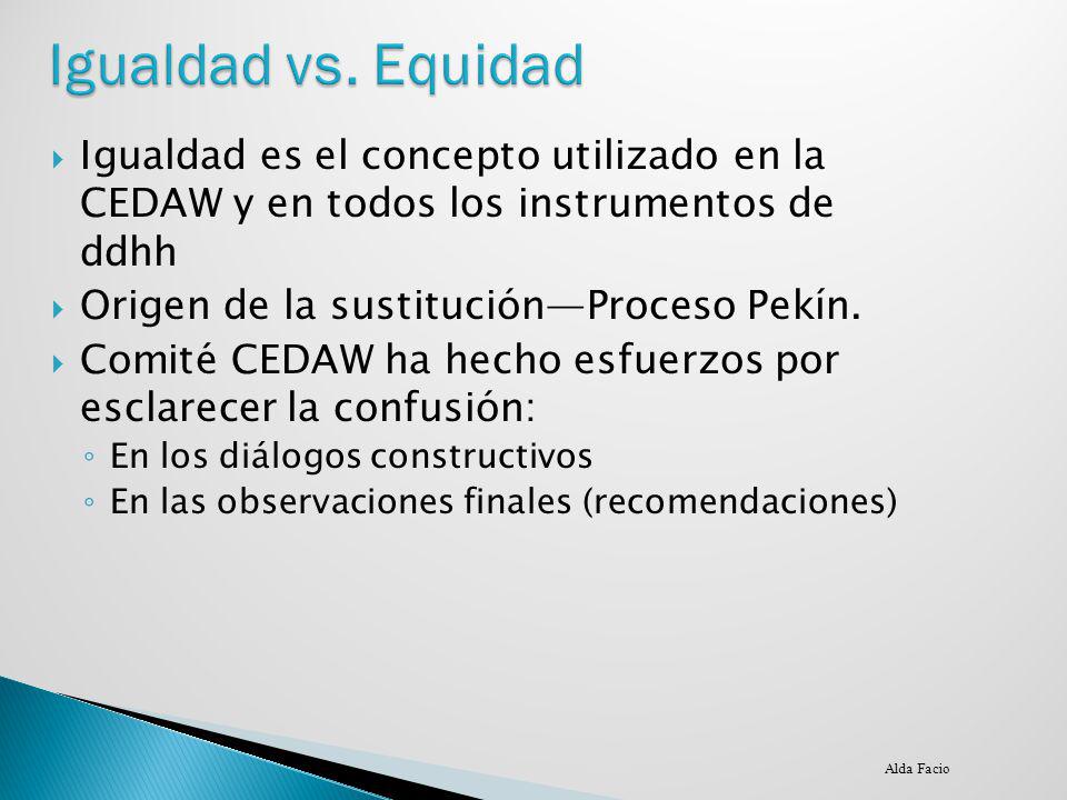 Igualdad vs. Equidad Igualdad es el concepto utilizado en la CEDAW y en todos los instrumentos de ddhh.