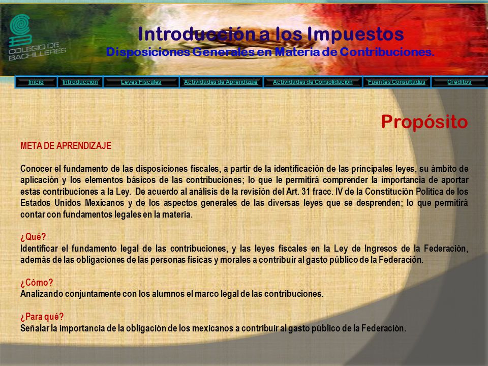 Introducción a los Impuestos Disposiciones Generales en Materia de Contribuciones.