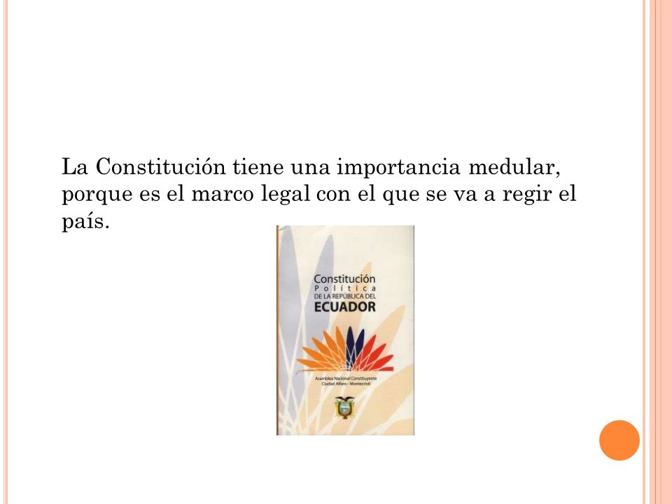 La Constitución tiene una importancia medular, porque es el marco legal con el que se va a regir el país.