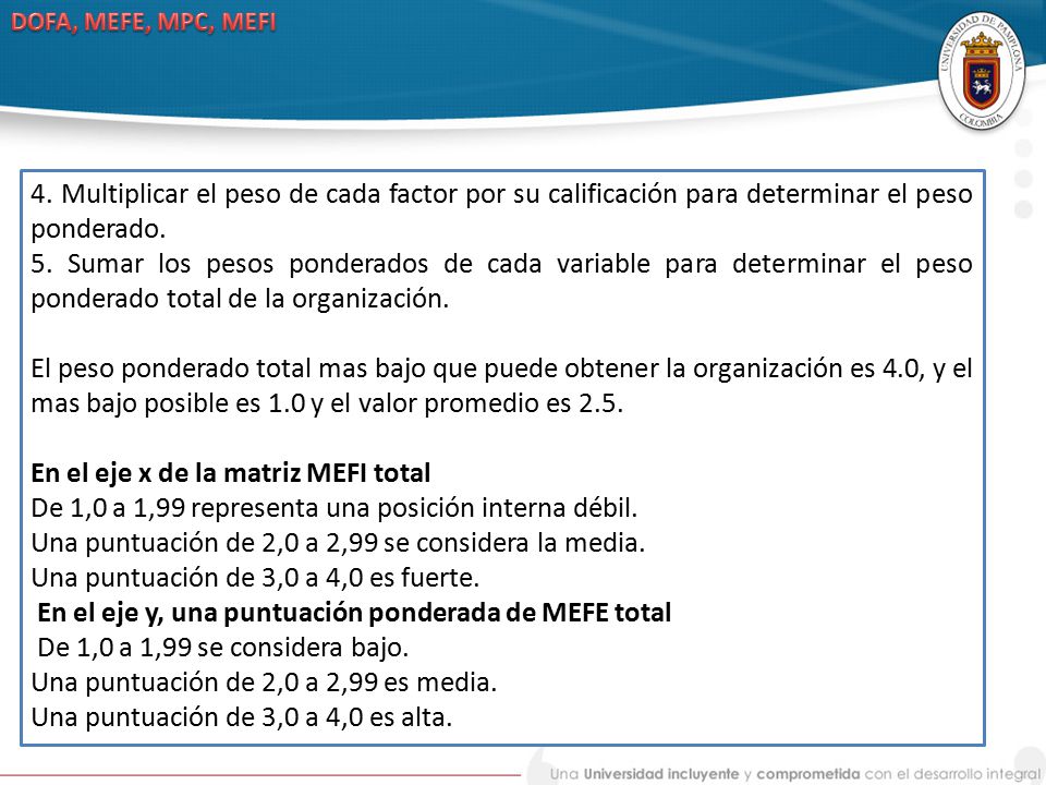 En el eje x de la matriz MEFI total