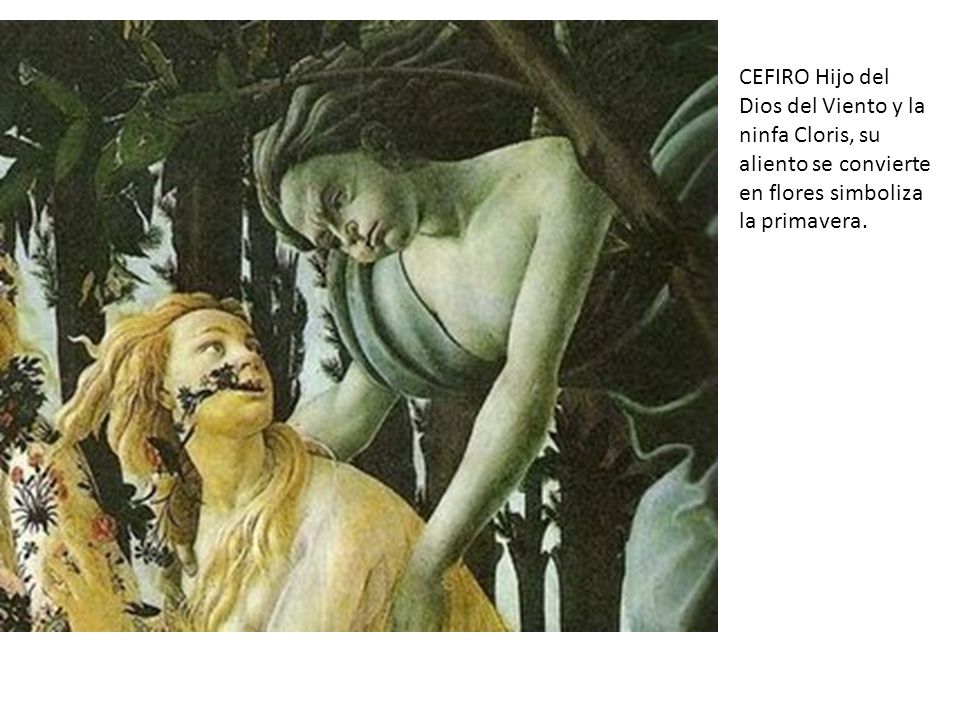 CEFIRO Hijo del Dios del Viento y la ninfa Cloris, su aliento se convierte en flores simboliza la primavera.