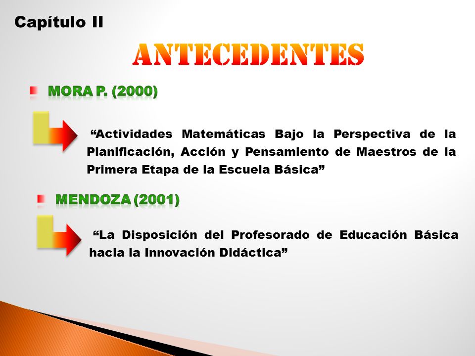 antecedentes Capítulo II Mora p. (2000) Mendoza (2001)