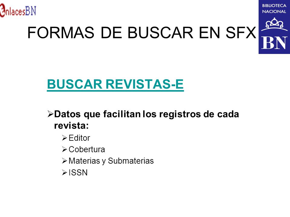 FORMAS DE BUSCAR EN SFX BUSCAR REVISTAS-E