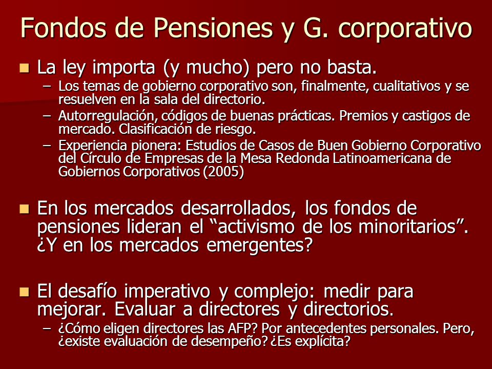 Fondos de Pensiones y G. corporativo