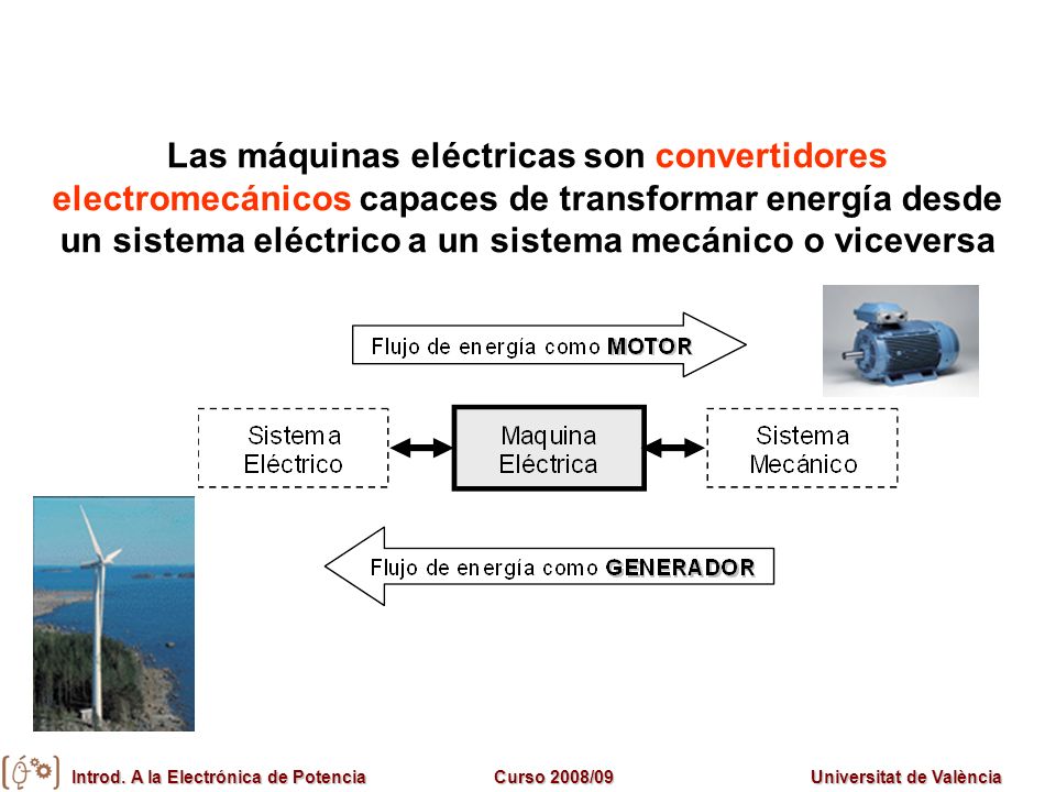Las máquinas eléctricas son convertidores electromecánicos capaces de transformar energía desde un sistema eléctrico a un sistema mecánico o viceversa