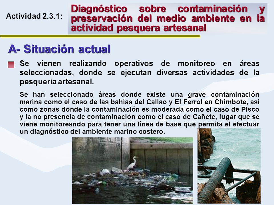 Diagnóstico sobre contaminación y preservación del medio ambiente en la actividad pesquera artesanal