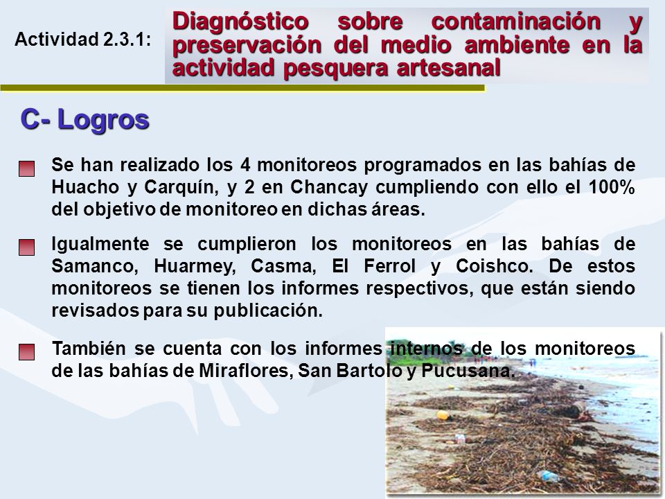 Diagnóstico sobre contaminación y preservación del medio ambiente en la actividad pesquera artesanal