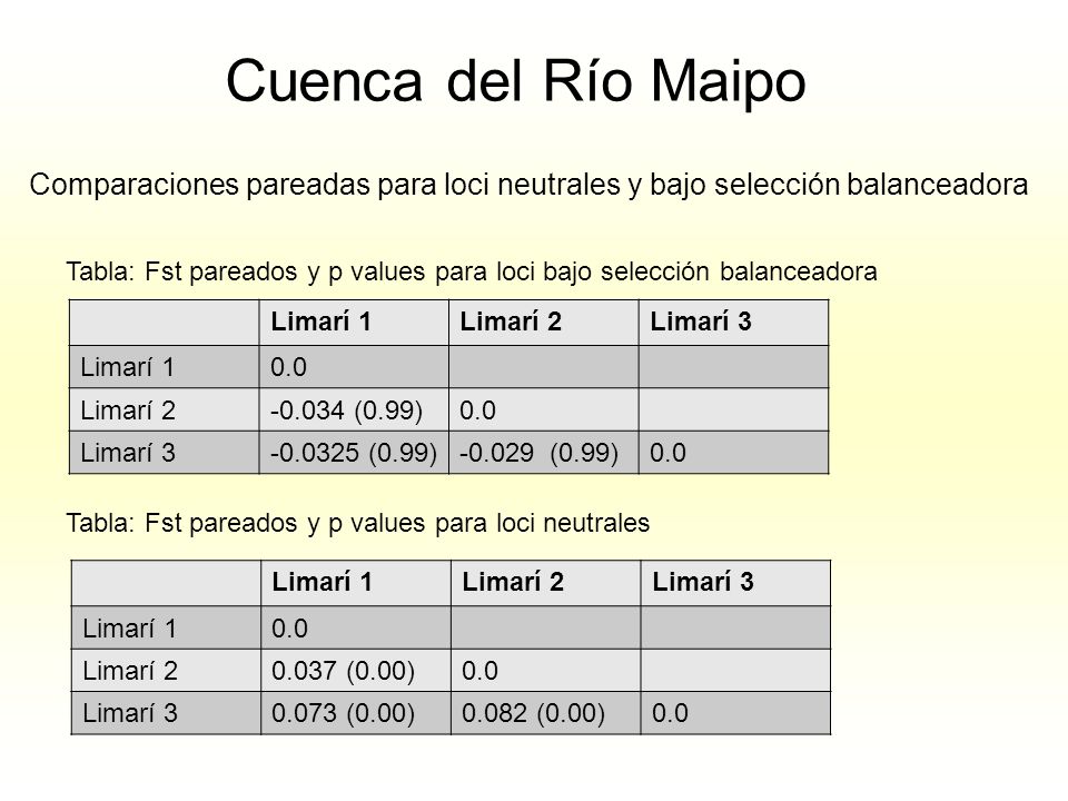 Cuenca del Río Maipo Comparaciones pareadas para loci neutrales y bajo selección balanceadora.