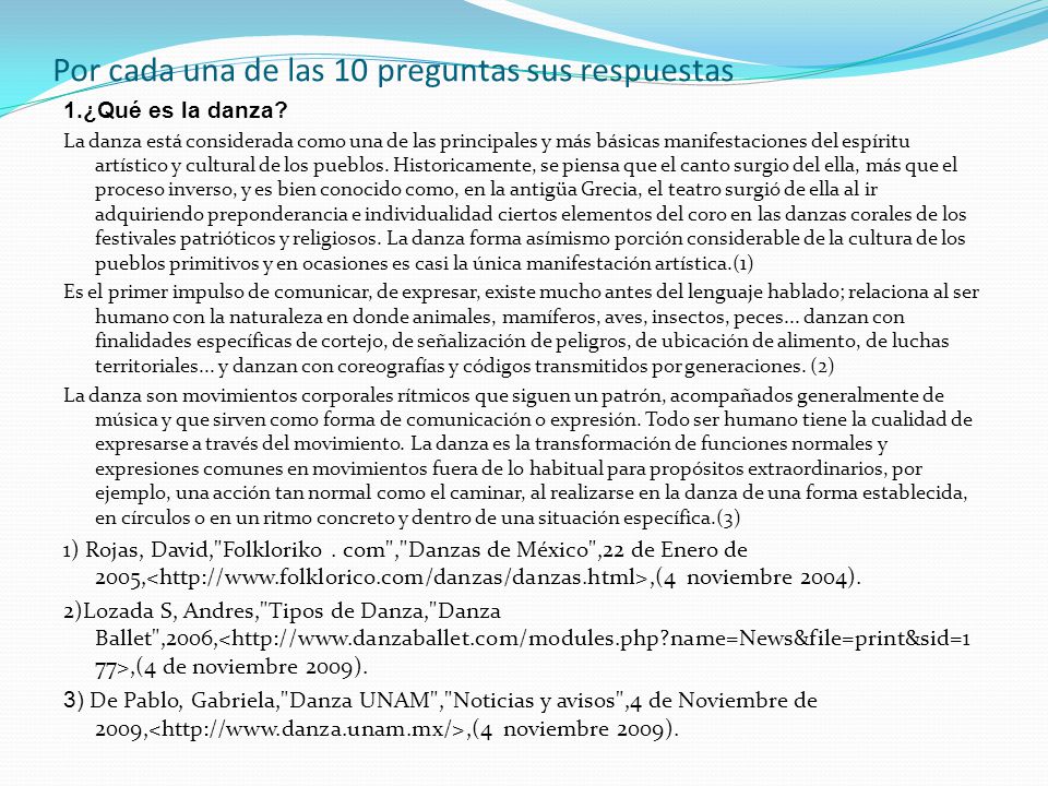 Por cada una de las 10 preguntas sus respuestas