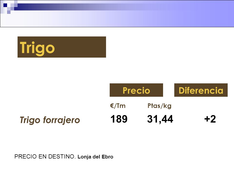 Trigo ,44 +2 Precio Diferencia Trigo forrajero €/Tm Ptas/kg