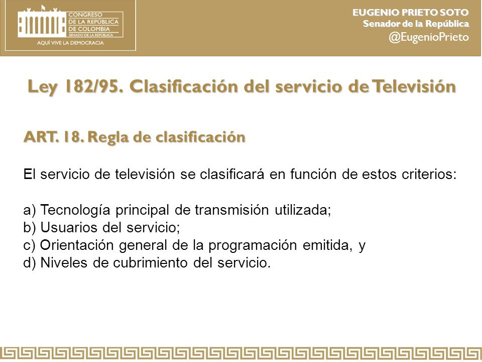 Ley 182/95. Clasificación del servicio de Televisión