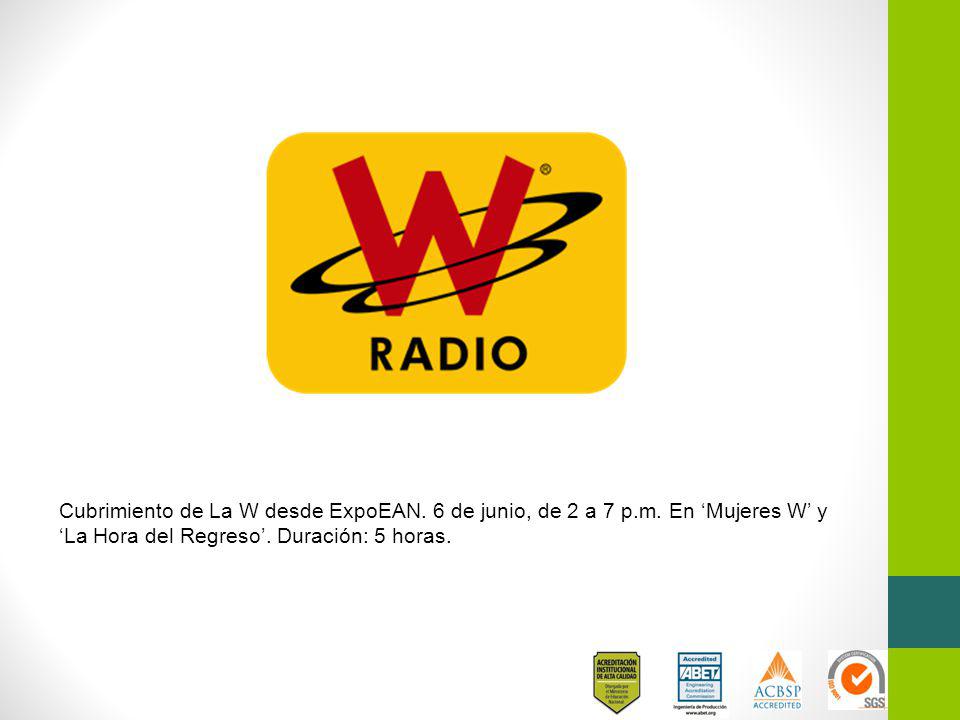 Cubrimiento de La W desde ExpoEAN. 6 de junio, de 2 a 7 p. m
