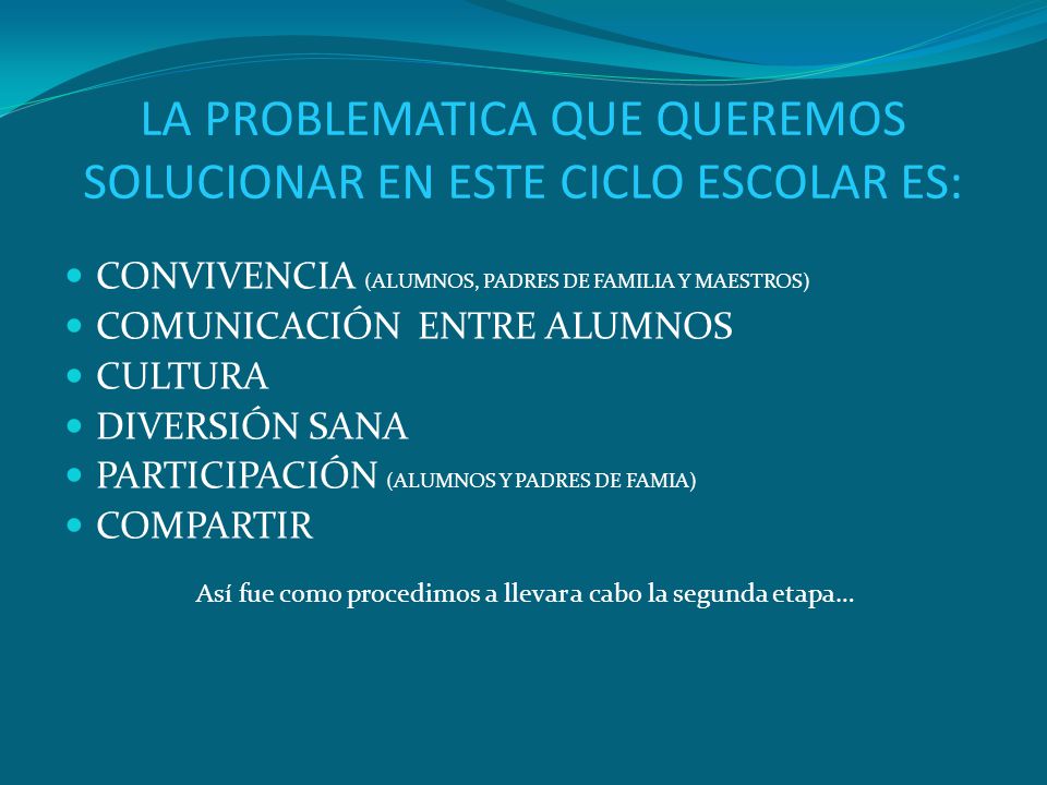 LA PROBLEMATICA QUE QUEREMOS SOLUCIONAR EN ESTE CICLO ESCOLAR ES: