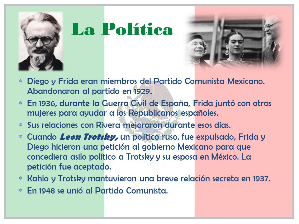 La Política Diego y Frida eran miembros del Partido Comunista Mexicano. Abandonaron al partido en