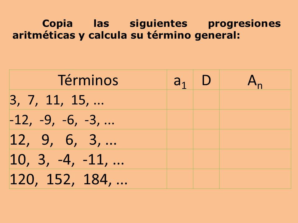 Copia las siguientes progresiones aritméticas y calcula su término general: